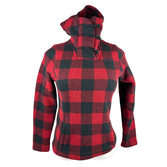 The North Face Crescent Buffalo Plaid Fleece Toggle Hooded Pullover Womens Small - Picture 3 of 16